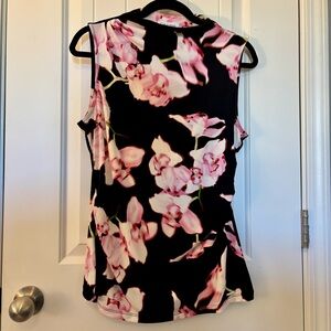 Floral Sleeveless Funnel Neck Calvin Klein Women's Top - Black and Pink